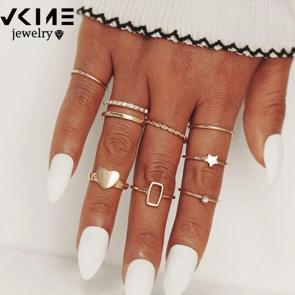 Anelli a grappolo Vkme Bohemia Heart Stare Finger Set per donne geometriche Vintage Gold Ring Girl Girl Wedding Jewelry