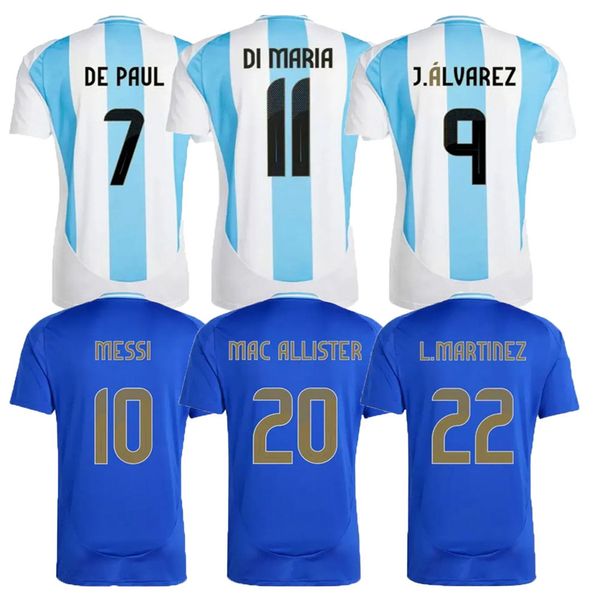 2024 Jerseys de futebol argentina 3 estrelas Messis 24 25 Camisas de futebol em casa fora Mac Allister Dybala di Maria Martinez de Paul Maradona Hot Selling Man Futebol Cirche