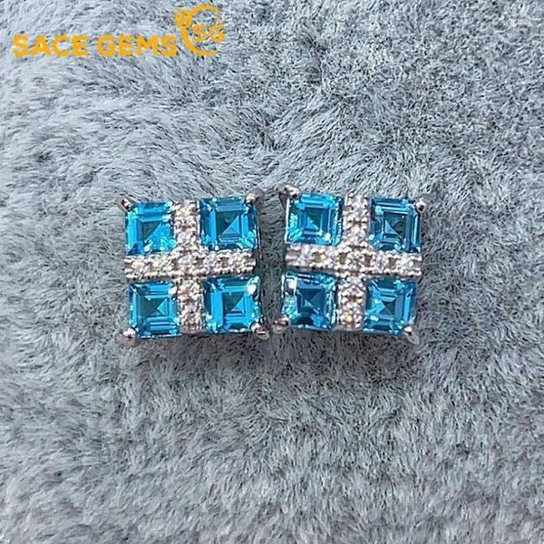 Orecchini per borchie SACE GEMS GIETÀ FASCIE PER DONNE 925 Sterling Silver 3 3mm Swiss Blue Topaz Feeding Fine Fine