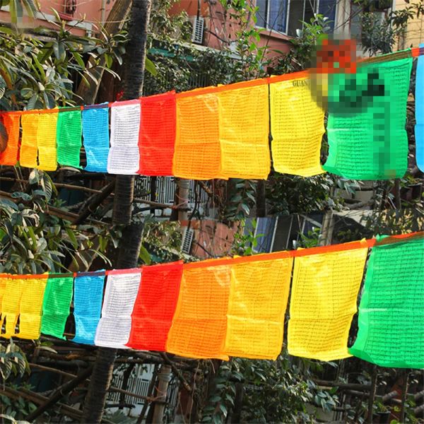 Accessori tibetani fornitura buddista ksitigarbha mantra delicata preghiera di seta colorata Falg chiare a mano bandiere religiose lunghe 6,5 metri