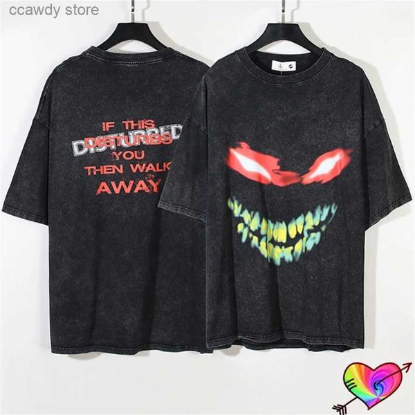 T-shirt maschile di alta qualità Vintage Black Don T Men Women Wash Devil T-shirt Tops Shorbed Monster Short Seve H240507