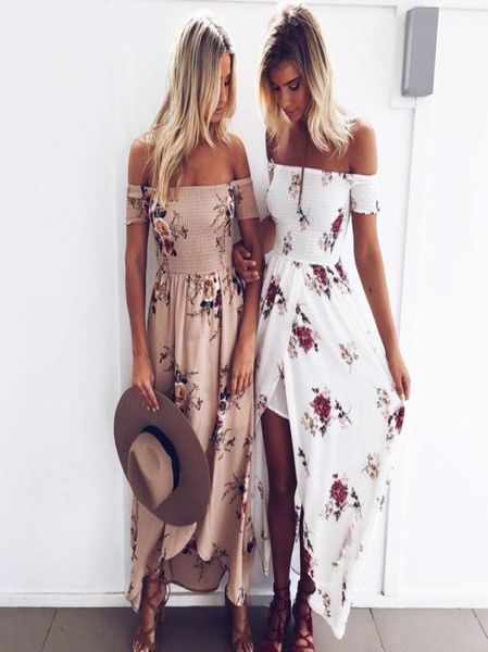 Bohemia Style Dress Women Women Ofim Beach Summer Summer Print Floral Vintage Chiffon White Maxi Dress Vestidos Mujer1639410