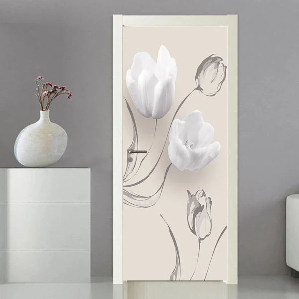 Adesivos decalque da porta de adesivo moderno tampa de parede de papel de parede de entrada de ornamento decoração de entrada foto automática nas flores da geladeira