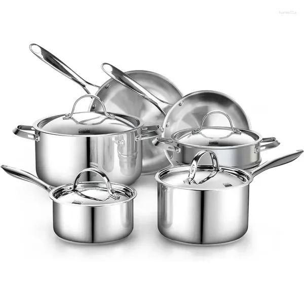 Cooksedes de utensílios de cozinha Cooks Conjunto de aço inoxidável clássico padrão de 10 vasos 18/10 panelas e panelas cozinha cozinha prata prata