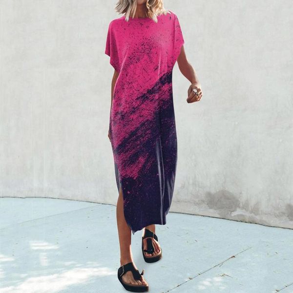 Vestidos casuais Slit Slit Summer Summer Summer Dress Vestido Maxi Batwing Sleeve Crewneck Elegant e Pretty Vestidos