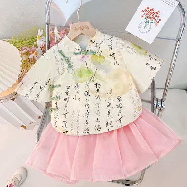 Set di abbigliamento abiti da ragazza estate 2024 bambini camicie principessa tutu gonne 2 pezzi abito abito da festa per bambini costumi abiti per bambini