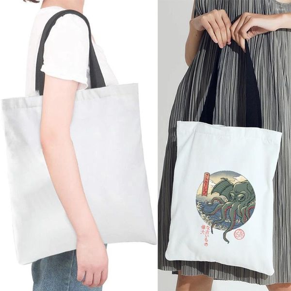 Alışveriş Çantaları Polyester Ecobag Tuval Çantası Yeniden Kullanılabilir Taşınabilir Yüksek Kaliteli Bayanlar Omuz Paketi Dalgesi Kadınlar Günlük Çantalar