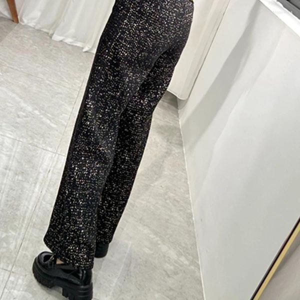 Calça feminina feminina Pant Pant Outumn Winter Long Lenging reta Cadeia elegante High Street Chic Design de moda impressionante da moda elegante m