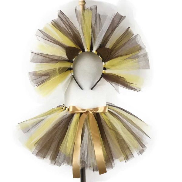 abito tutu bambine leone king cartone animato gonne tutu bambini balletto di tulle pettiskirt tuto con capelli per bambini costume da festa costumi gonne d240507