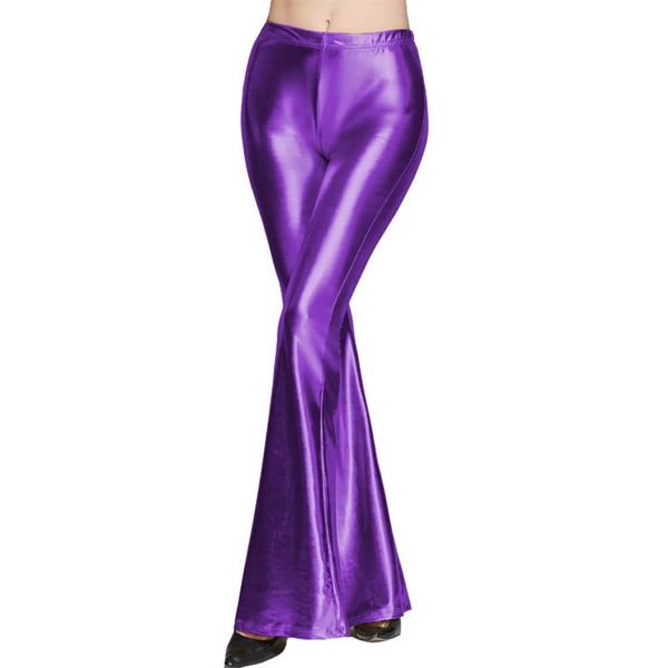 Pantaloni da donna Capris Womens Shiny Metal Gambe lunghe lunghe alte pantaloncini a campana elastica in pelle in pelle Mangings alla moda Y240504