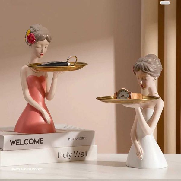 Dekorative Objekte Figuren Home Accessoires Prinzessin Statue Eingangsschloss Schlüssellager Ornamente Wohnzimmer Dekorationen Desktop -Tablett Aufbewahrung Wohnkultur Nordic T240