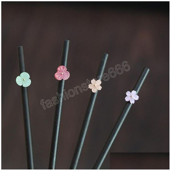 Taschette semplici in stile fiore in legno nero Hairpin classici b