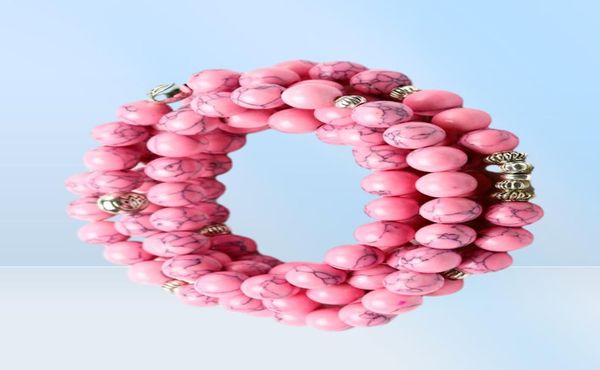 Pink Howlite Stone Healing Chakra 108 Gebetsperlen Mala Armband Frauen Schmuck Handgelenk Om Buddhist Buddha Charm Bracelets1520856