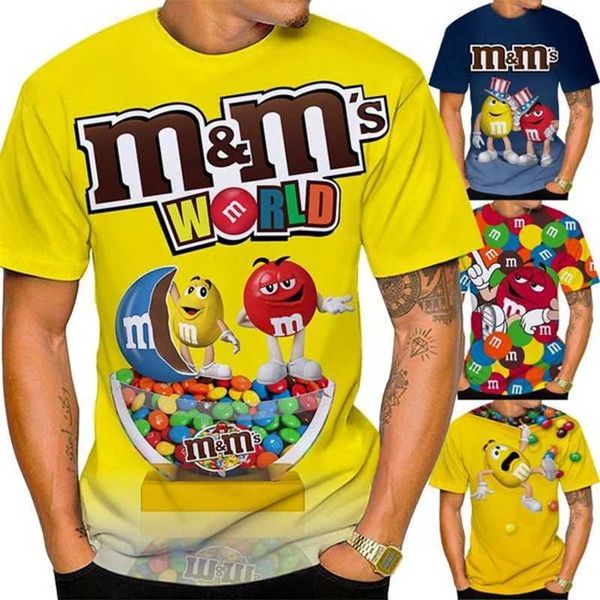 Camisetas masculinas de camiseta engraçada homens e mulheres moda 3d t camisetas alimentos doces impressão de chocolate casual round round round short slve tops tops t240505