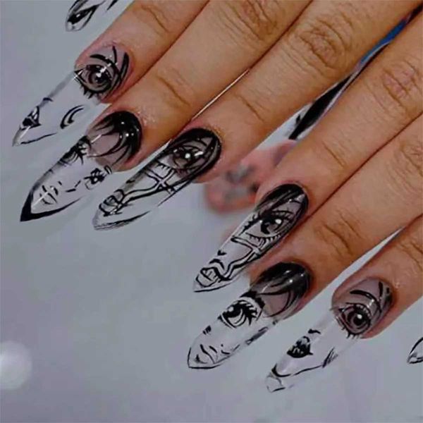 Yanlış Tırnaklar 24 PCS KIZ DESENİ Çiviler üzerine basın Japon tarzı Lady Women için Yapay Tırnak İpuçları MANicure DIY Sanat Sahte Tırnak Yamaları Talklar T240507