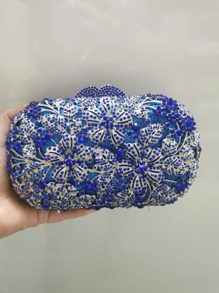 Caminhada Xiyuan Mulheres azul floral/vermelho/cinza Crystal embreagem bolsa de noite bolsas de noite para festa de casamento bolsa de banda de banda de metal embreagens de metal