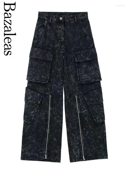 Pantaloni da donna 2024 negozio donna tasche streetwear pantaloni con cerniera y2k denim cargo sbiadito a metà vita ufficiale