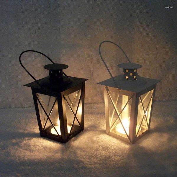 Tischlampen Retro Metal Lantern Kerzenhalter Garten Nacht Hochzeit im Freien Teen Britisch -Eisen romantischer Stil Schwarz Weiß