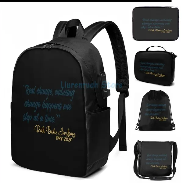 Zaino Funny Print grafico RBG Ruth Bader Ginsburg Rip 1933 - 2024 USB Charge Men School Borse Women Bag Travel Laptop Laptop