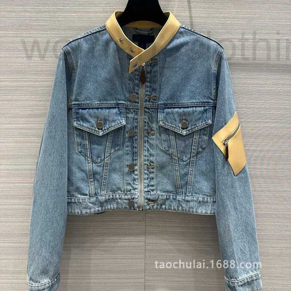 Damenjacken Designer Leder Patchwork Denim Shortjacke mit einer coolen und lässigen Wäsche Jacke Strickjacke Spring Tqha