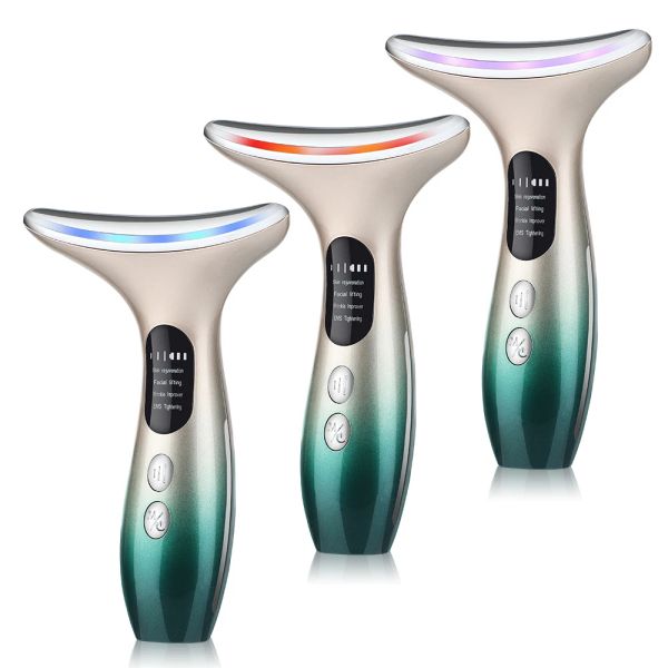 Dispositivo de beleza de face do pescoço de instrumento Massageador de levantamento facial EMS 3 cores terapia de fótons LED Anti rugas de removedores de queixo duplo o queixo