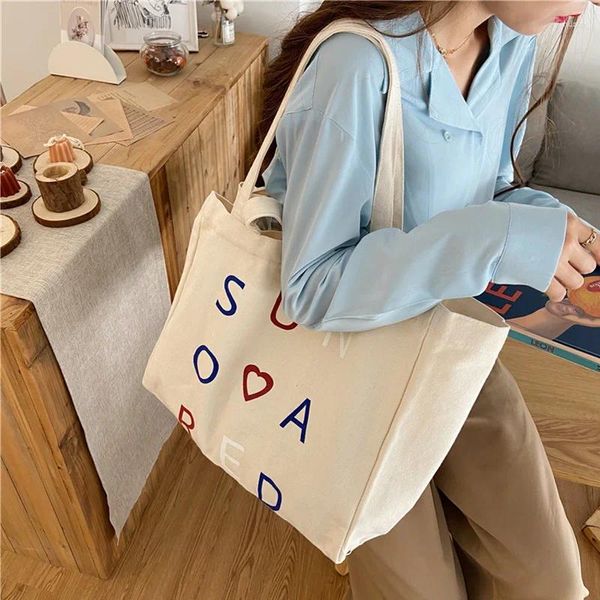 Bolsas de compras Mulheres grandes bolsas de lona reutilizável bolsa de algodão bolsa ecológica books looks lote fofo ombro para mulheres