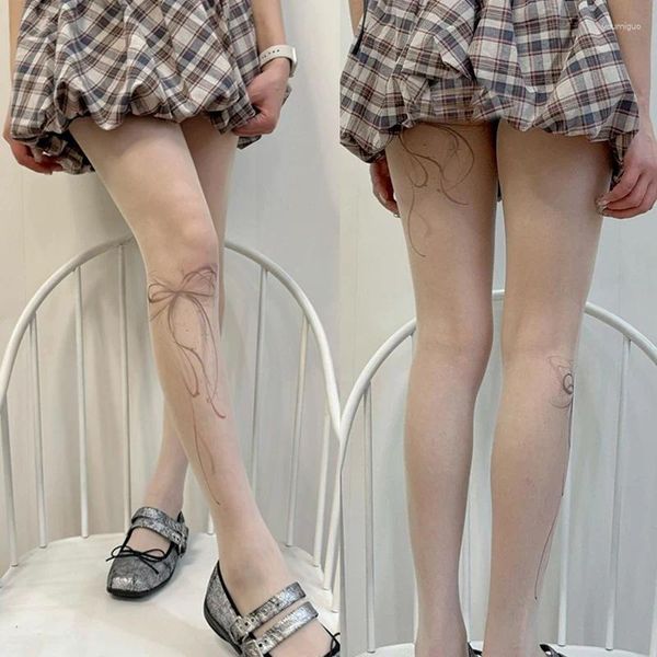 Kadın Çorap Sevimli Kawaii Yay Dövme Çoraplar Kelebek Tasarım Punk Pantyhose Mektubu İnce Anti Anti Tayt Dantel Partisi