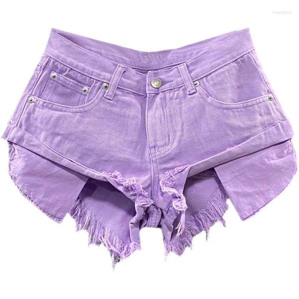 Shorts femminile Denim a vita bassa per pantaloni da donna 2024 Summer Lavato High Street Tassel Fringa larga a- a-