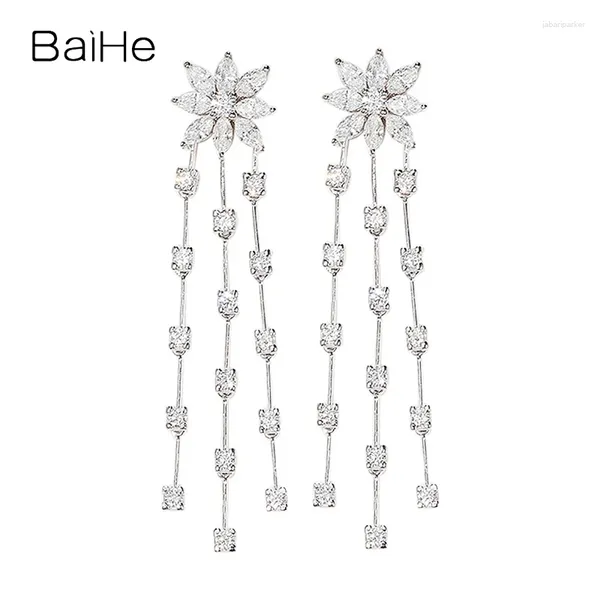 Bolzenohrringe Baihe Solid 18k Weißgold H/Si natürliche Diamond Blume Frauen Trendige Hochzeitsfeier Fein Schmuck Arette de Flores