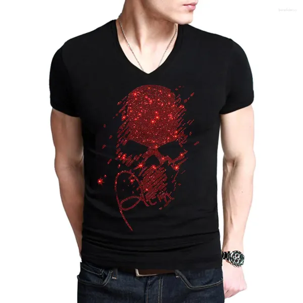 Camicie da uomo 2024 Summe Men T-shirt nero Hip Hop Man Diamond Fashion V Neck Shirt Rhinestone