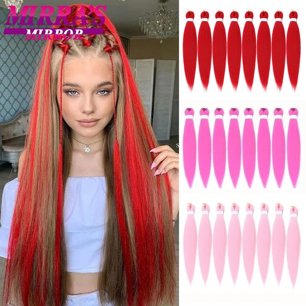 Cabelo de trança pré-esticada de 26 polegadas 90g Synthet Jumbo Braiding Hair Extensions para tranças de crochê africanas Red Pech Pink Pigtail 240506