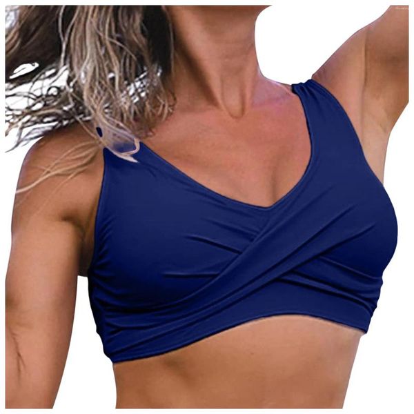 Damen Badebekleidung Schwimm BH für Frauen Front Ruched V Hals Push Up gepolstert Badeanzug Obermal Feste Farbe Modetrend Bikini