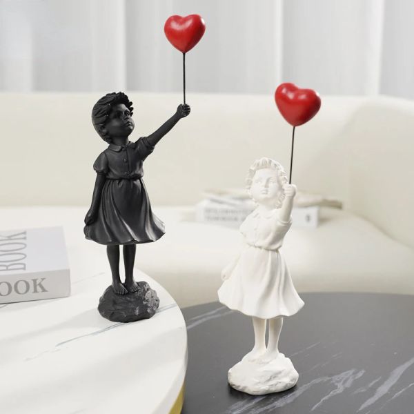 Skulpturen fliegendes Ballon Mädchen Figur, Banksy Home Decor Moderne Kunstskulptur, Harzfigur Handwerk Ornament, Sammlerstatue