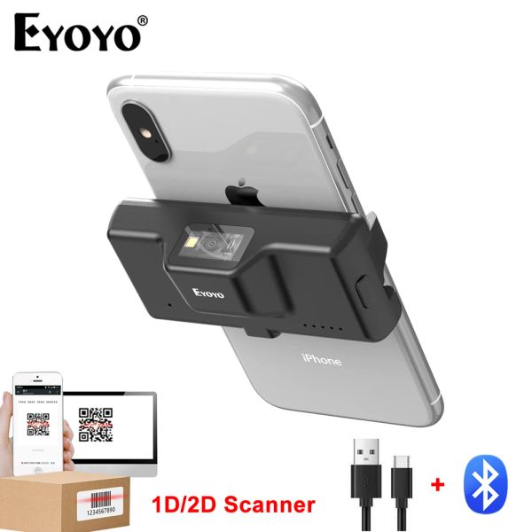 Scanners Eyoyo Back Clip Telefone 2D Bluetooth Barcode Scanner Mini portátil 1d Codes de barras Codos de barras para armazenamento Library Store