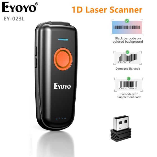 Scanners eyoyo ey023l mini scanner de código de barras 1d 2.4g scanner de código de barras sem fio para Android iOS Windows Bluetooth Scanner Laser Reader