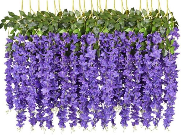 Dekorative Blumen Kränze 12 Pack künstliche Wisteria Vine gefälschte Girlande Seide Lange Bush String Home Party Weddin3796192