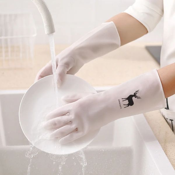 Handschuhe 1 Paar Küchengericht Waschen Handschuhe gedruckte Latex wasserdichte Handschuhe Hausarbeit Aufgaben Kochen Kleidung Waschen Handschuhe Reinigungswerkzeug