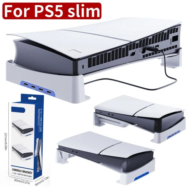 Стойки базовая подставка для PS5 Slim Host HoRizontal Holder Display Docke Cracket с 4 USB -портовым концентратором версии диска цифровой издание аксессуары