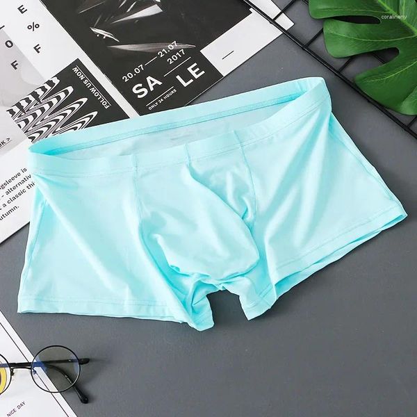 MUITAS PONTES Men Boxer Ice Seda -calcinha respirável Bulge Poucher Boxers Towlings FinCons de Alta Elástica Rastrenciosa Calzoncillo