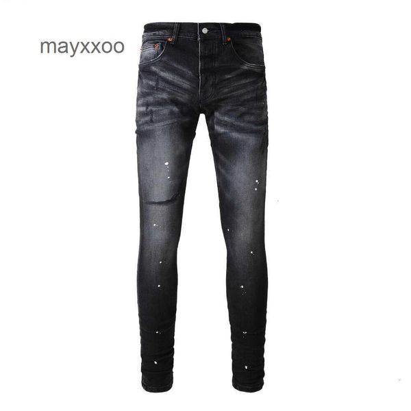 Жан -высокая мужская мода Amiirii 2024 Demin American Purple Jeans Street Black Knife Cut вырезан NQK9