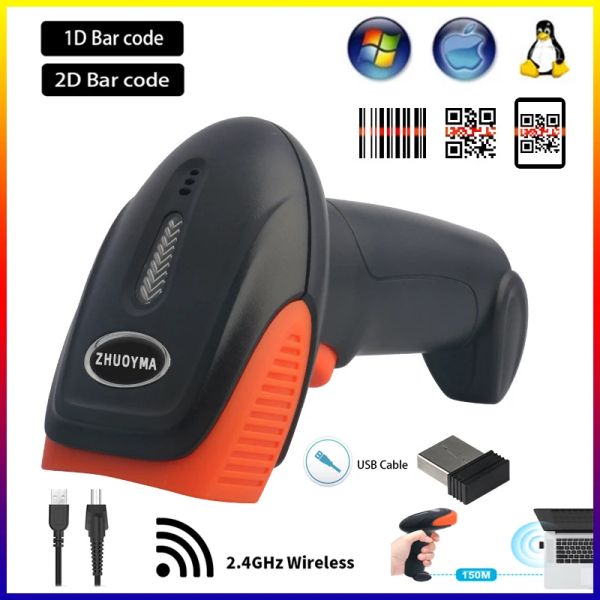 Scanner Zhuoyma Wireless Handheld Wired Barcode Scanner 1D 2D QR Codes Reader PDF417 Support für den logistischen Einzelhandelsgeschäft Supermarkt