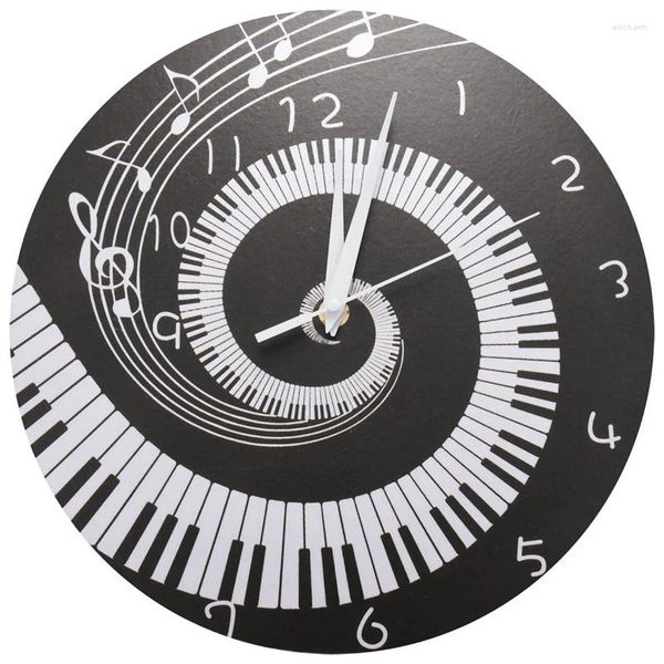 Настенные часы элегантные фортепиано ключевые часы музыкальные ноты волны круглая современная без батареи черный белый акрил