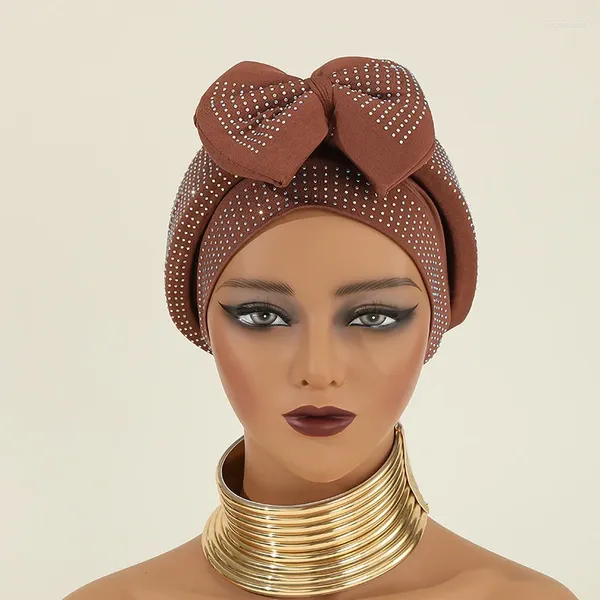 Ethnische Kleidung süßer Bowknot Turban Mütze für Frau Full Diamonds Afrikanische Kopfpackung Motorhaube