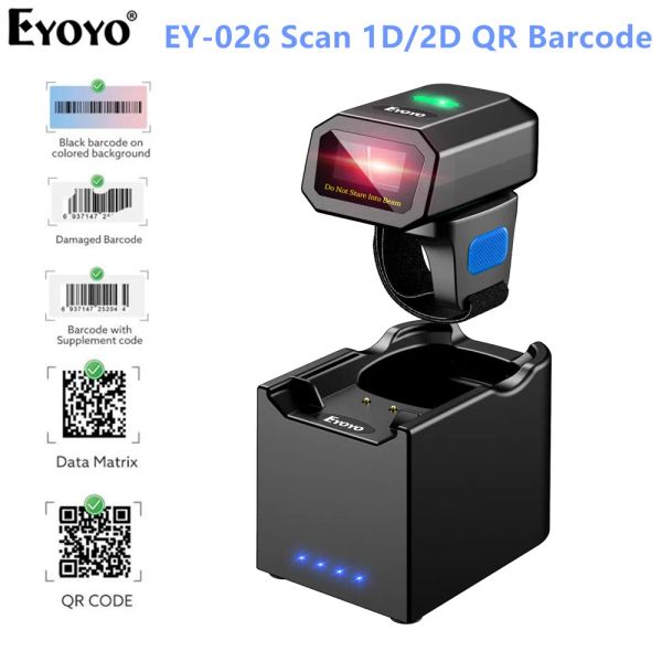 Scanners Eyoyo 2D Wireless Ring Barcode Scanner Compatibile Bluetooth 2,4G Wireless Wireless Mini indossabile Mini Finger Codice Lettore