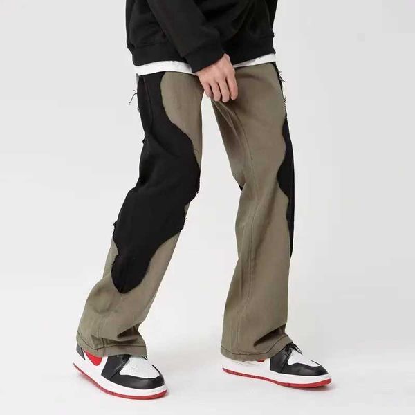 S 2000er Kleidung y2k Streetwear Baggy Khaki Jeans Hosen Männer für Kleidung Patchwork gerade Hip Hop Frauen Lange Hosen Ropa Hombre J240507