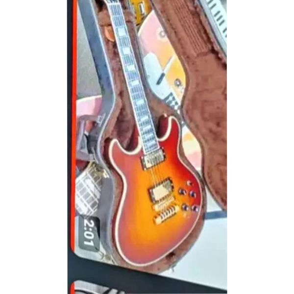 Gitarre E -Gitarre Cherry Burst Plain Maple Board Top Spitzenstock- und Körperform, Chromteile Tune O matic Bridge und s