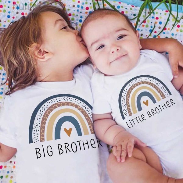 Familienübergreifende Outfits Regenbogen Big Brother Little Brother Matching Outfit T-Shirts Sommer Geschwister T-Shirt Kinder Kurzarm Tops Mädchen Jungen Kleidung D240507