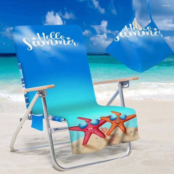 Tampas de cadeira capa de praia curta com estampa de oceano dobrando com dois bolsos Toalha de reclinável de verão