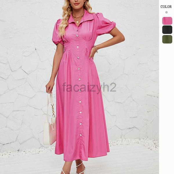 Vestido de grife feminino de verão feminino casual de manga curta cintura de fivela de cor sólida de cor de algodão super longa vestido de camisa prolongada vestidos de tamanho