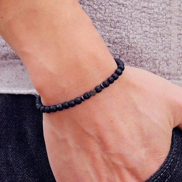 Braccialetti di fascino 4mm Bracciale in pietra naturale uomini Ematite Croce Braclot Rice Braslet Homme Boyfriend Gift Bracciale Uomo Joias Yoga